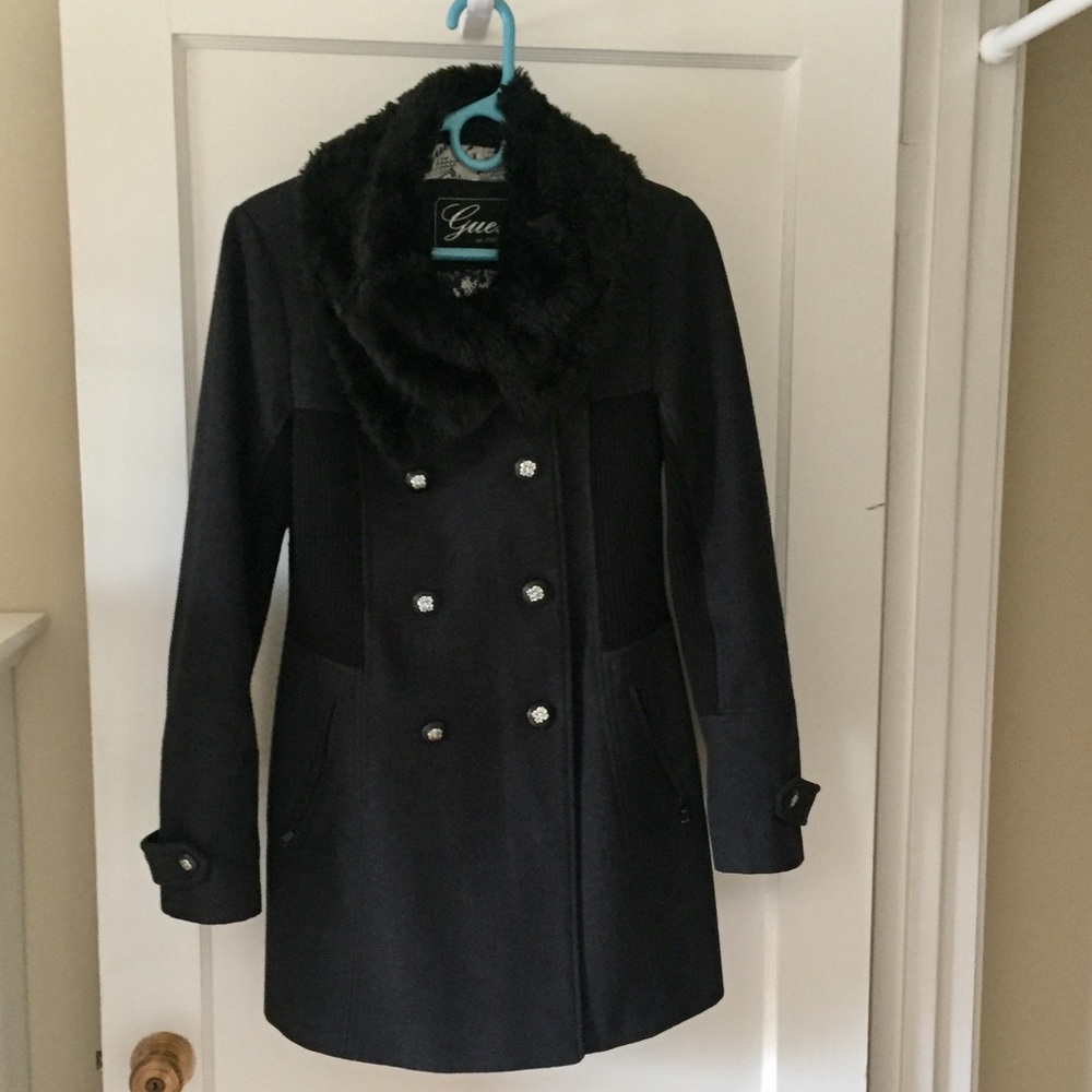 Guess Fit & Flare Dark Gray Wool Coat (EUC)